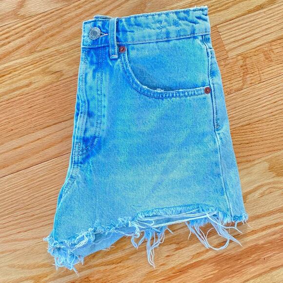 ZARA Wash Blue Denim Distresses Button Fly High Rise Cut Out Style Shorts 4us - Picture 7 of 10